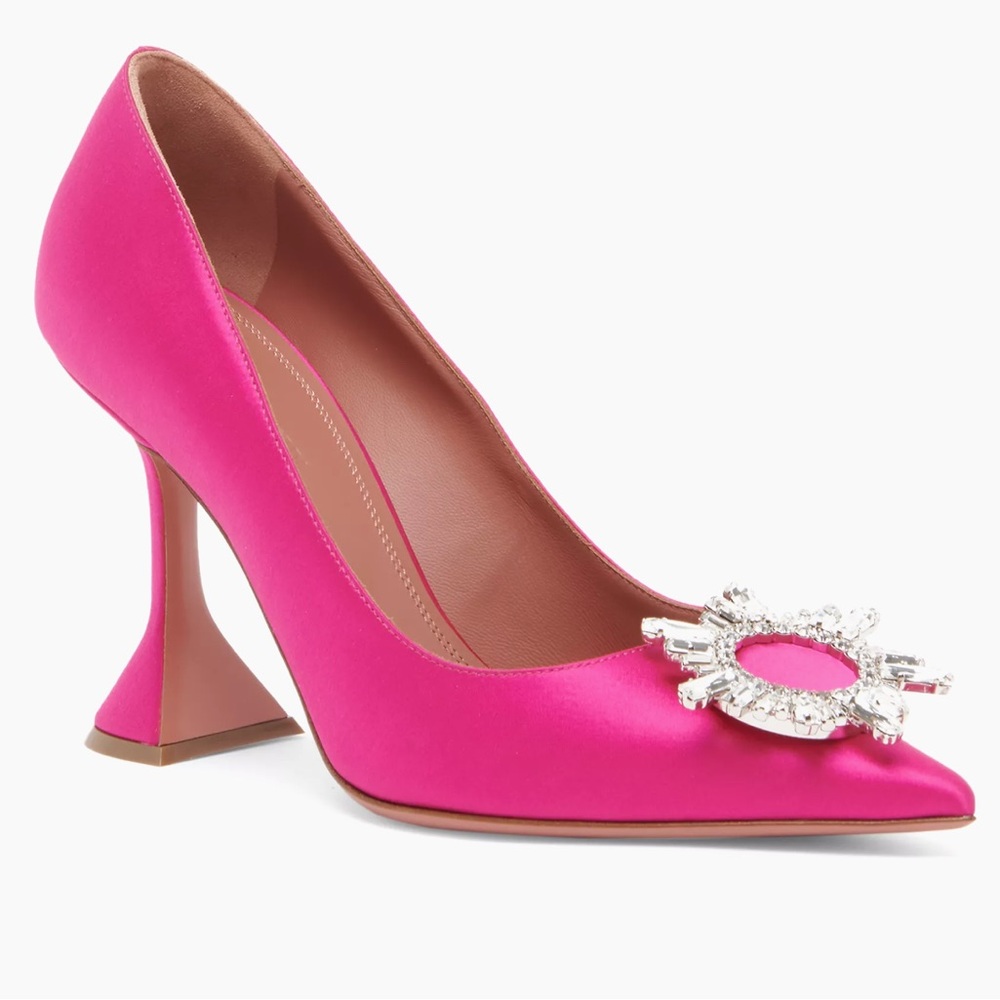 AMINA MUADDI Begum Fuchsia embellished satin pumps in 40.5